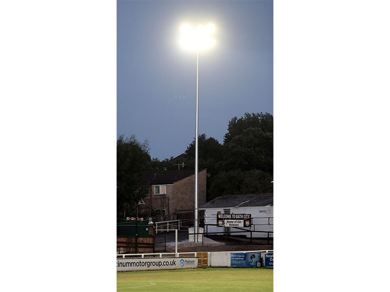 Twerton Park floodlights at night
